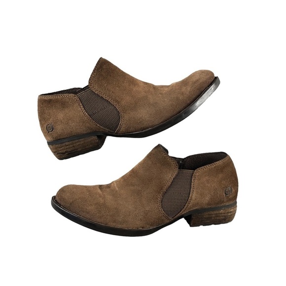 Born Short Slip on Round Toe Booties Leather Low Heel Western Boho Cowgirl Sz8 - Picture 1 of 10